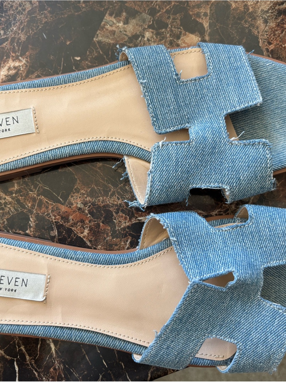 Steven By Steve Madden distressed-Light Blue Denim Slide Mules